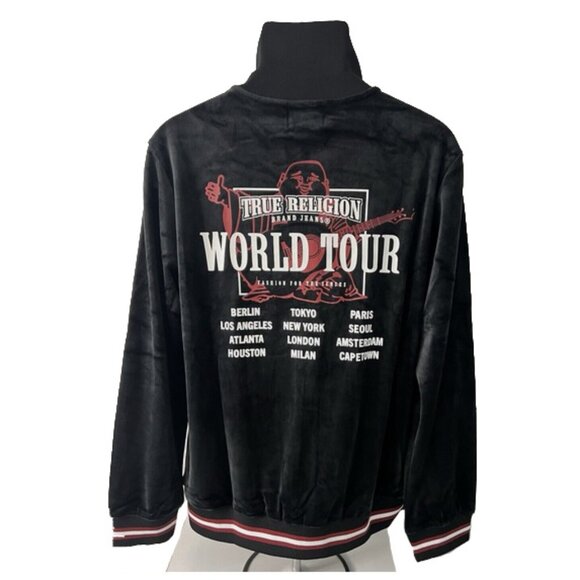 NEW $139 True Religion Velour World Tour Logo Track Jacket! L  Black  Big Buddha - Picture 4 of 5